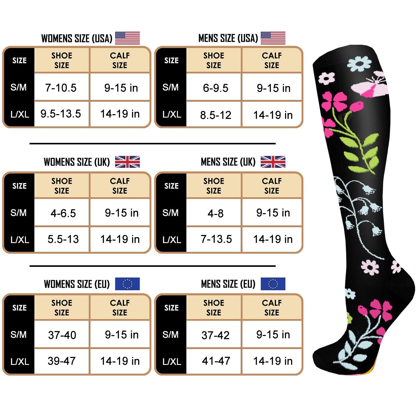 ACTINPUT Bas de Contention Femme et Homme，4 Paires Chaussettes de Compression pour Sportive, Cyclisme, Voyage en Avion, Course à pied, de Grossesse，de Vol et de Voyage