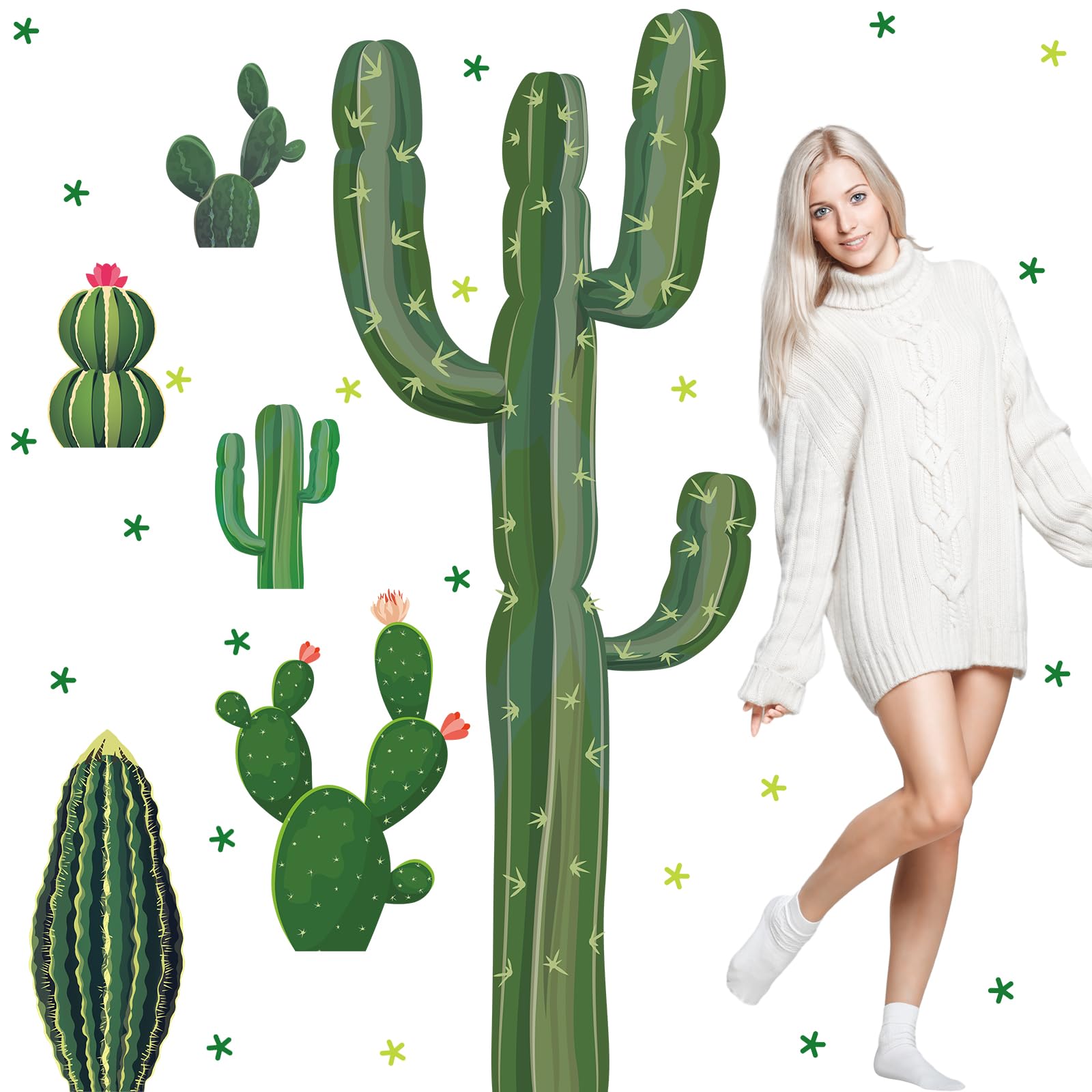 Geyoga 6 Set Cactus Cutouts Jointed Cardboard Cactus Cutouts Summer Green Plant Wall Decor Cinco De Mayo Fiesta Party Supplies for Photo Prop Wild Western Decoration