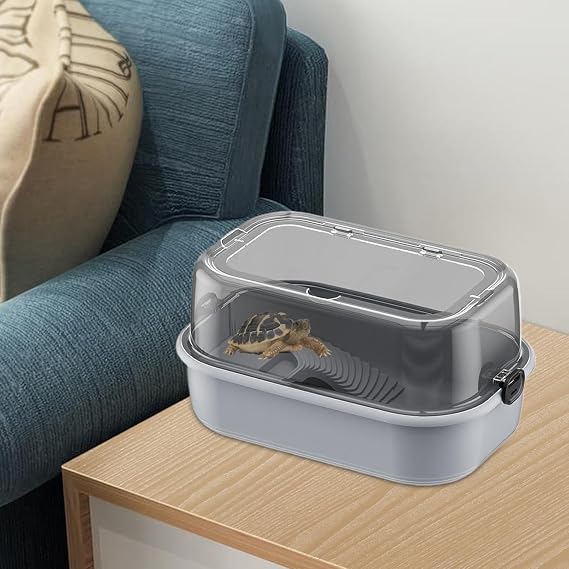 Turtle Tank Kit - Turtle Tank With Adjustable Water Pump Filter | Full View Visually Aquatic Turtle Kit | Multi-Function Area, Stunning Habitat, Bottom Drain, Bask Stage For Small Reptiles