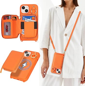 Cavor Compatible iPhone 15 Case, Notebook Type, iPhone 15 Case, Shoulder Strap, Cross Body, Shoulder Strap, Cross Body, Neck Hanging, Diagonal, 2-Piece Wallet-Type Cover, Left and Right Opening