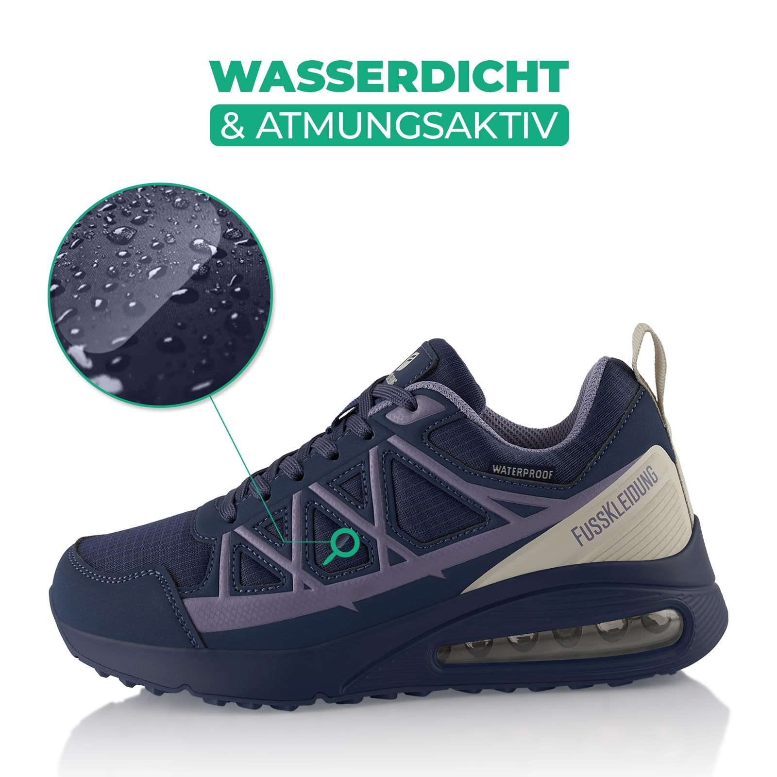Fusskleidung® Damen Herren Sneaker – wasserdichte Wanderschuhe mit Dämpfender Komfortsohle