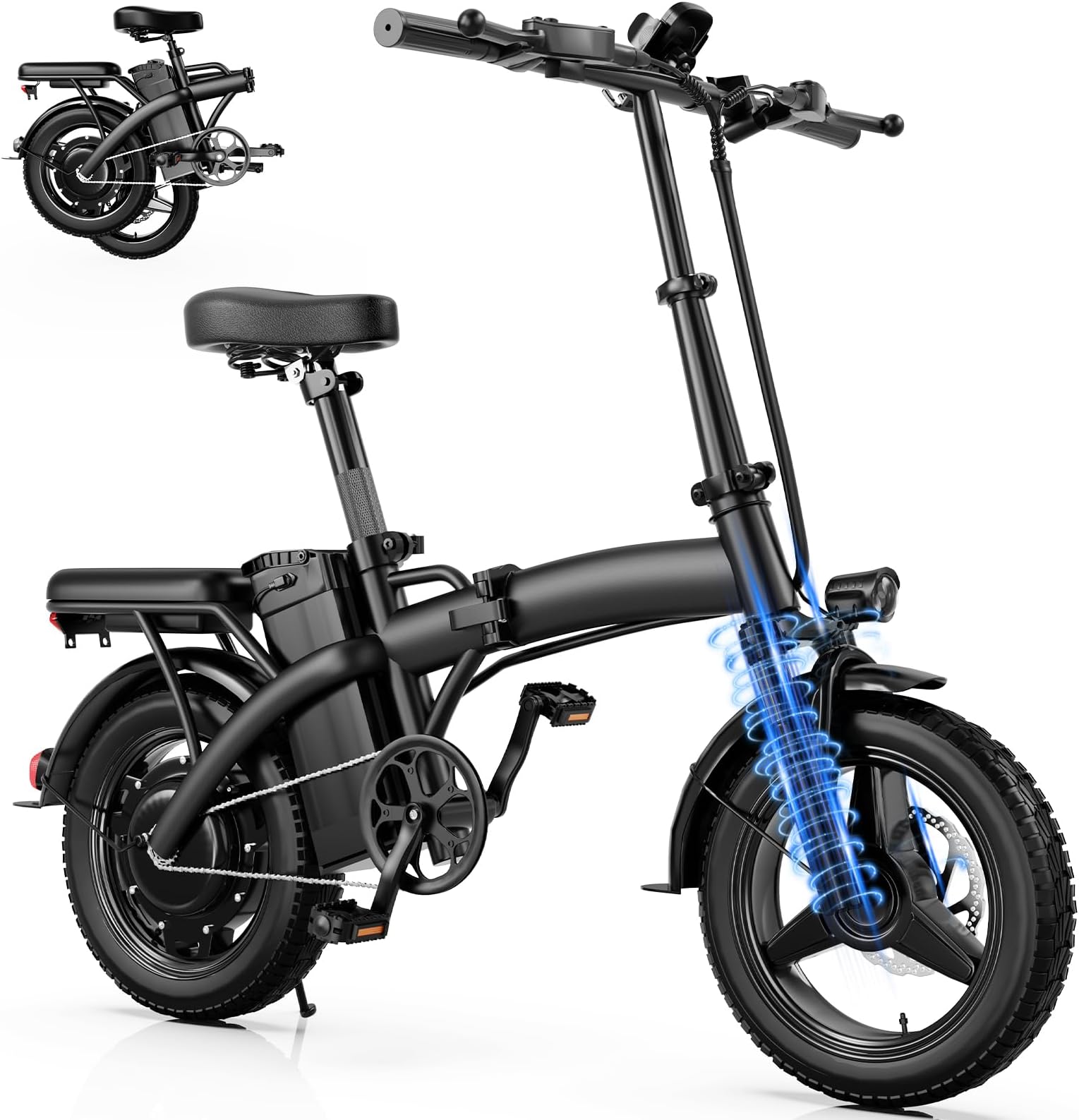 Foldable Electric Bike for Adults and Teens, 500W Motor | 14" Folding Mini Ebike | 23MPH Commute Electric Bicycle | 48V12Ah Battery | UL 2849 Certified | 35 Miles PAS Range | 3-Level Pedal Assist