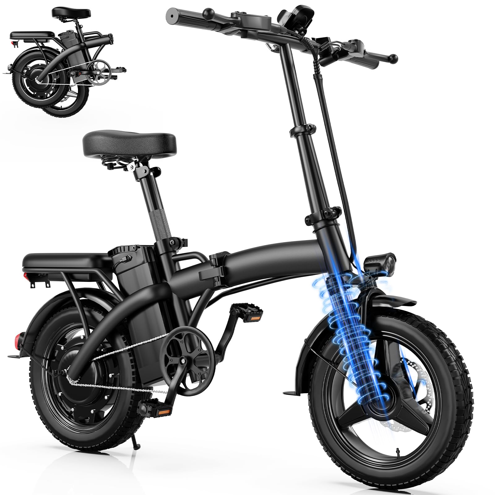 Foldable Electric Bike for Adults and Teens, 500W Motor | 14" Folding Mini Ebike | 23MPH Commuting Electric Bicycle | 48V 12Ah Battery | UL 2849 Certified | 35 Miles PAS Range | 3-Level Pedal Assist