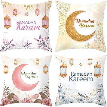 Eforcase Throw Pillow Covers 18x18 Set of 4, Square Star Moon Throw Pillow Cases Palace Cushion Case Covers for Ramadan Couch Sofa Car Decoration