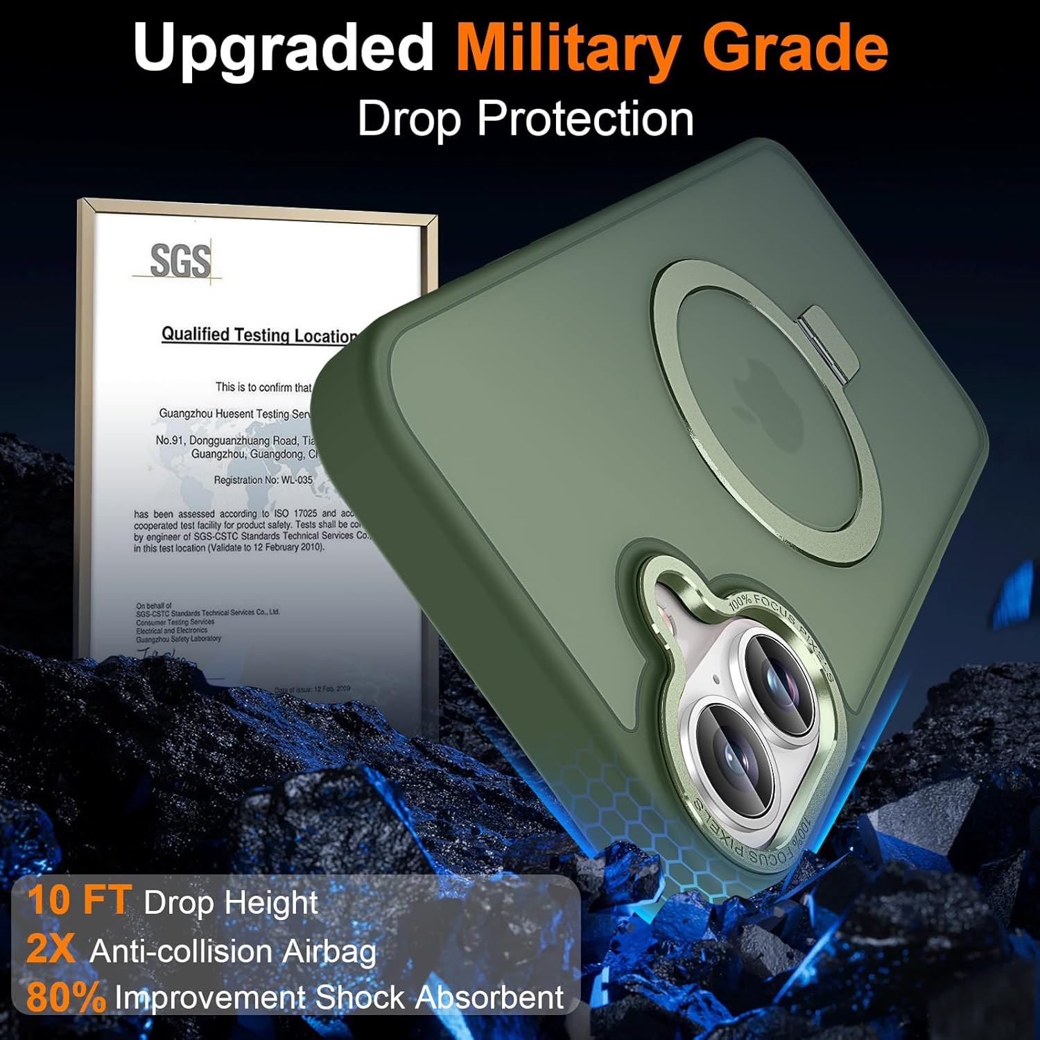 Magnetic for iPhone 16 Case with Ring Stand, [10 FT Drop Protection] [Velvety Touch] Slim Translucent Matte Back Shockproof Phone Case for iPhone 16 6.1'', Midnight Green - Image 4