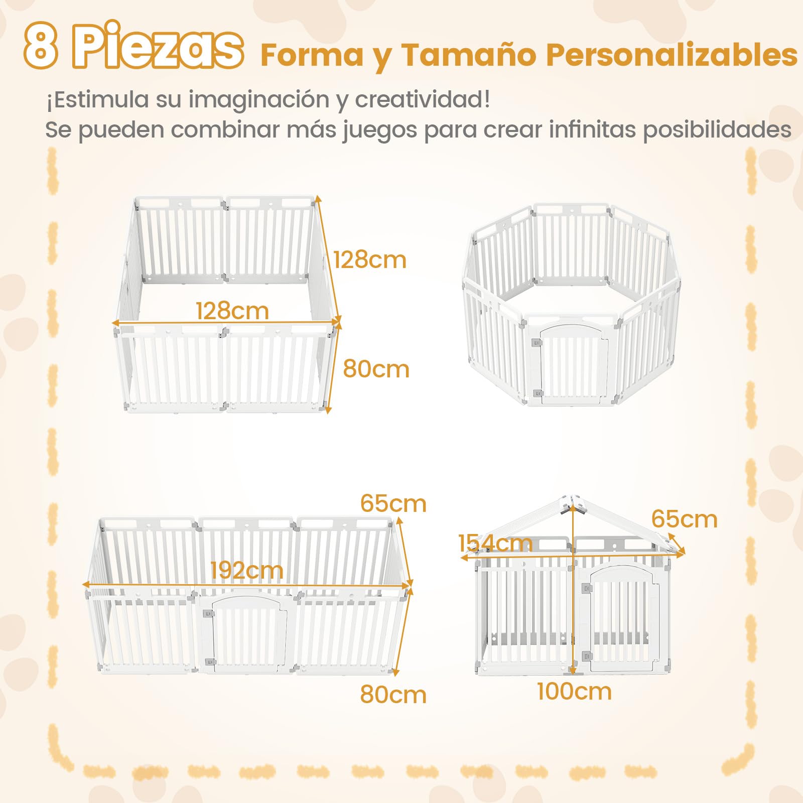 GYMAX Parque para Perros Plegable, Corral para Mascotas de 8 Paneles, con Puerta Bloqueable, para Perros Pequeños y Medianos, Jaula de Ejercicio, Uso Interior y Exterior, Blanco