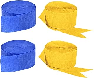 Blue and Gold Yellow Crepe Paper Streamers, 4 Rolls Total, Made in USA