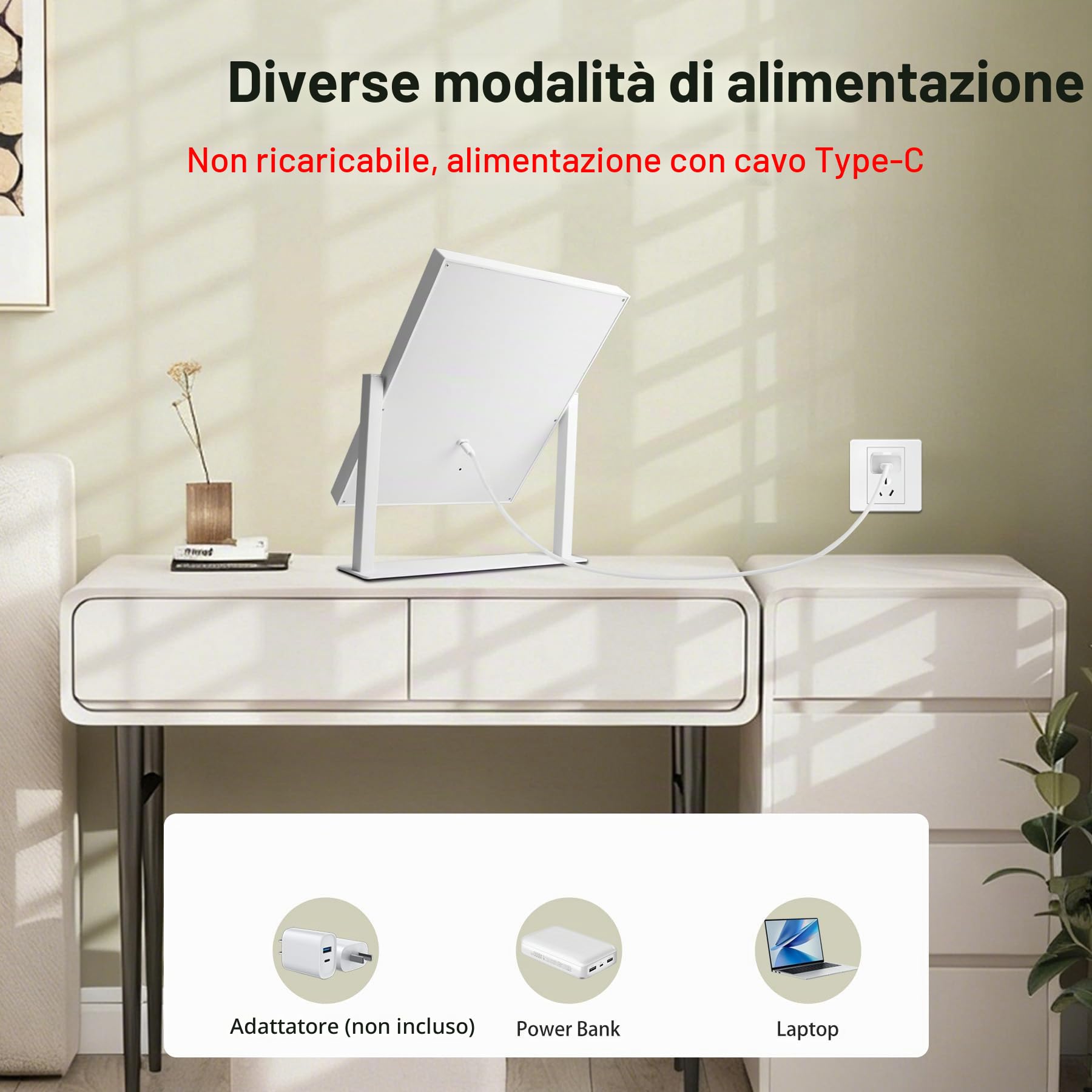 Specchio Trucco con Illuminazione Hollywood,Dimmerabile,3000K/6000K,per Tavolo da Trucco,300x250mm, Bianco