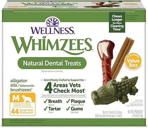 WHIMZEES by Wellness Value Box - Masticables dentales naturales para perros, dientes limpios, refrescan el aliento, reducen la placa y el sarro,