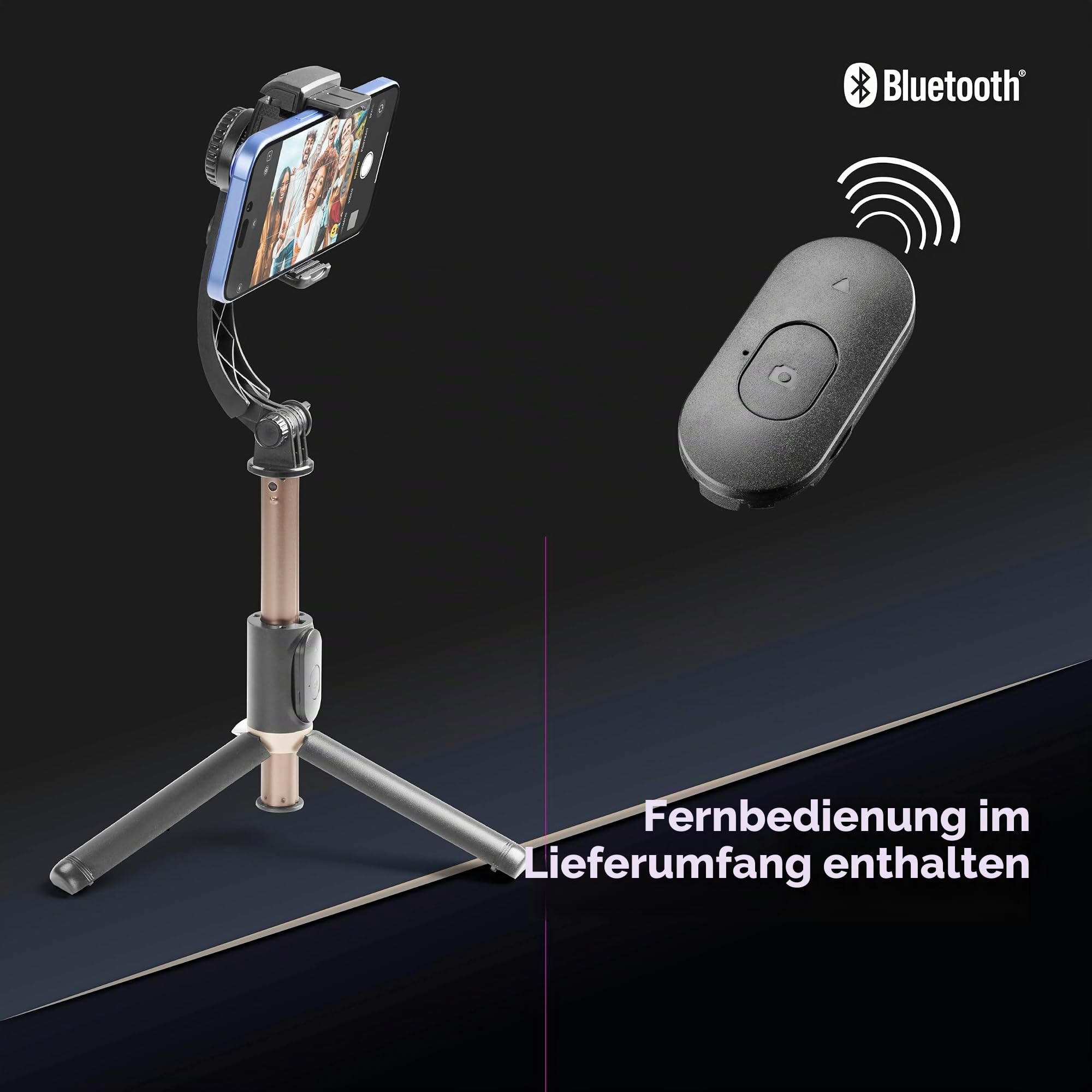 Cellularline FREEMOTION 3-in-1-Gimbal mit intelligentem Anti-Shake-Stabilisator, Selfie-Stick, Stativ, Bluetooth-Fernbedienung, Aluminium, Hoch- und Querformat, schwarz