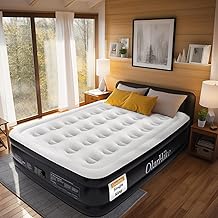 OlarHike Inflatable Mattress, Air Bed Double with Built-in Electric Pump, King Size Blow Up Self Inflating Guest Airbed with Flocked Surface for Camping or Home Use, 190cm L x 140cm W x 46cm H(Black)