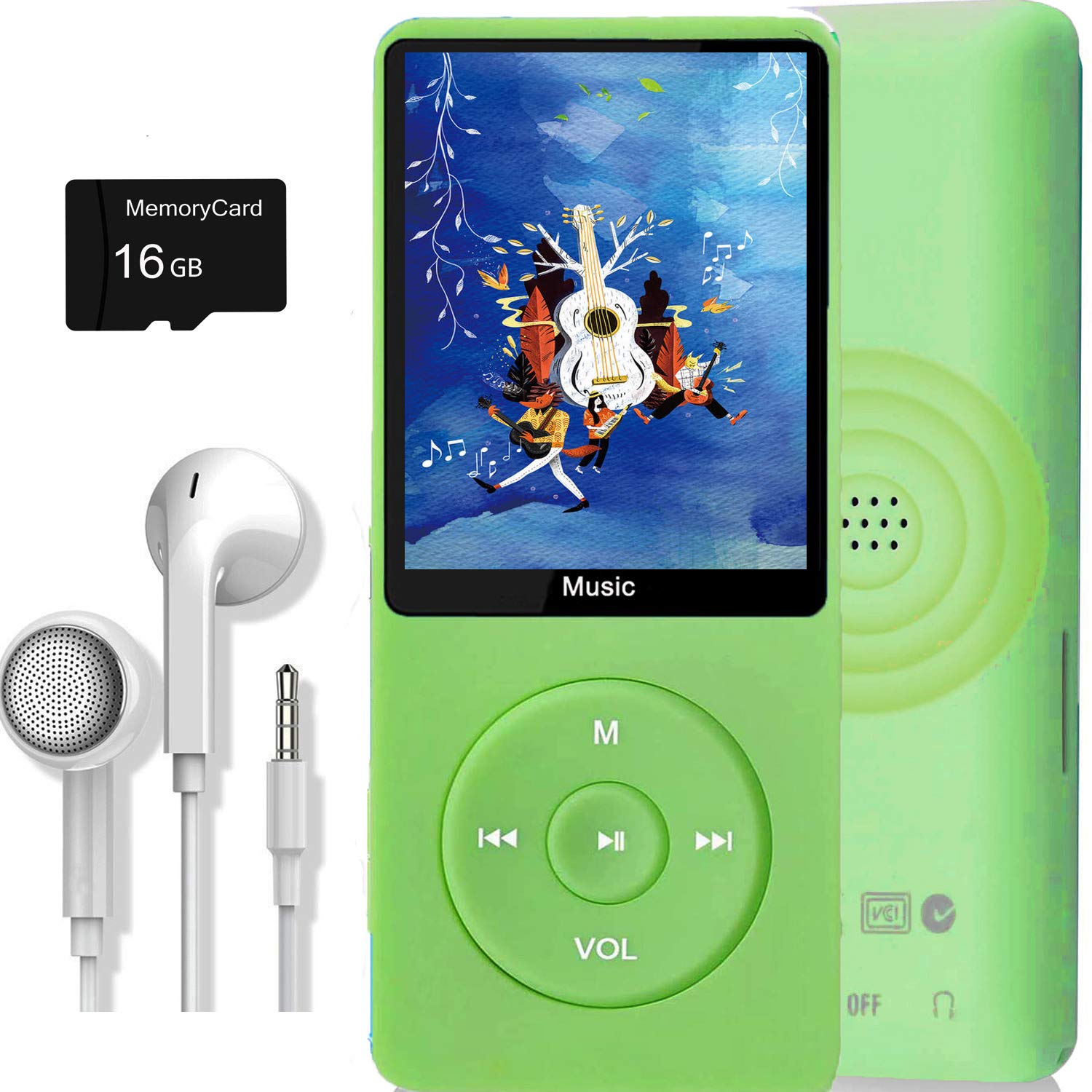 MP3 Player, Music Player with 16GB Micro SD Card, Build-in Speaker/Photo/Video Play/FM Radio/Voice Recorder/E-Book Reader, Supports up to 128GB