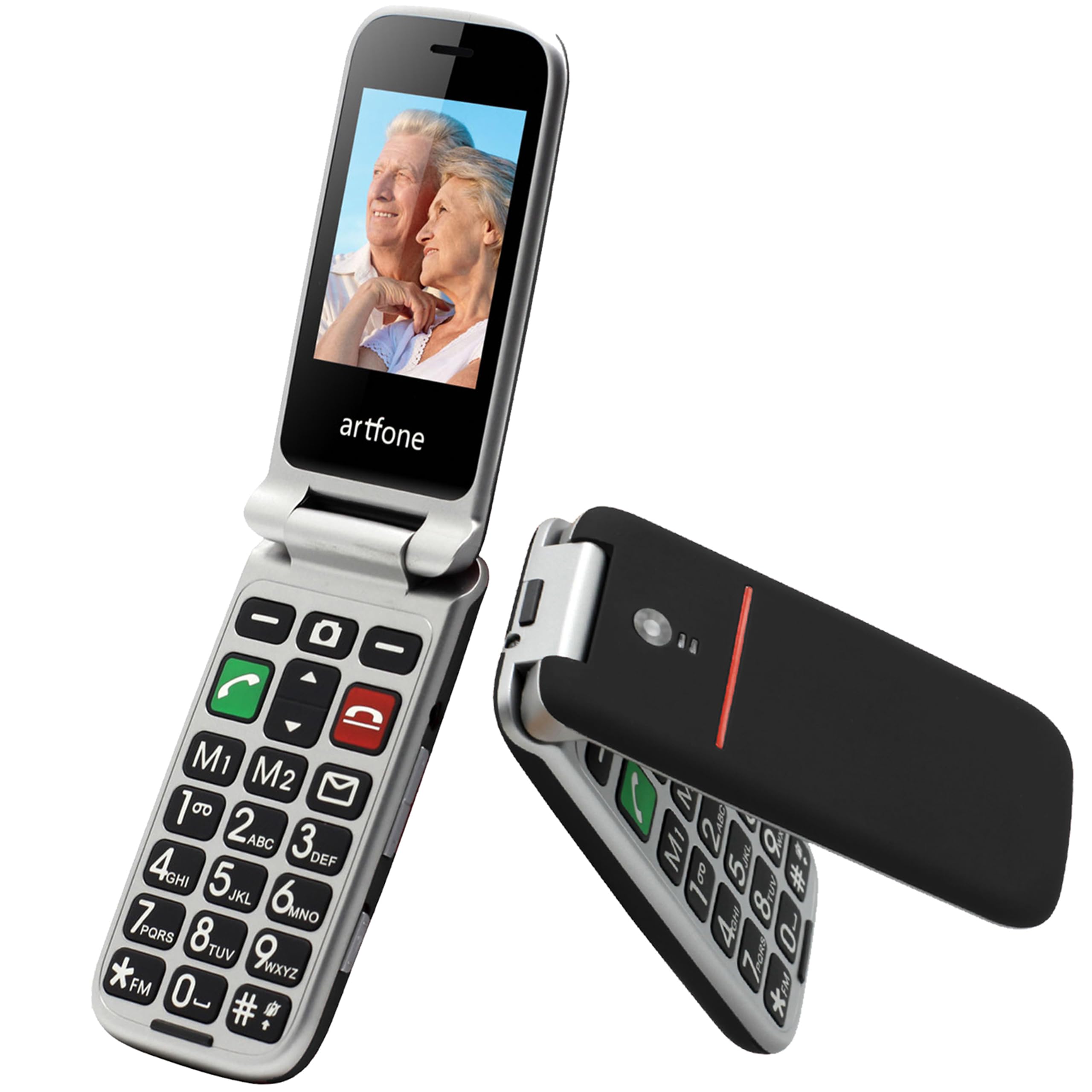 artfone Telefono Cellulare per Anziani a Conchiglia con Tasti Grandi Funzione SOS volume alto 2.4" Display Doppia scheda SIM sbloccata Fotocamera Torcia elettrica Facile da Usare Flip CF241A Nero