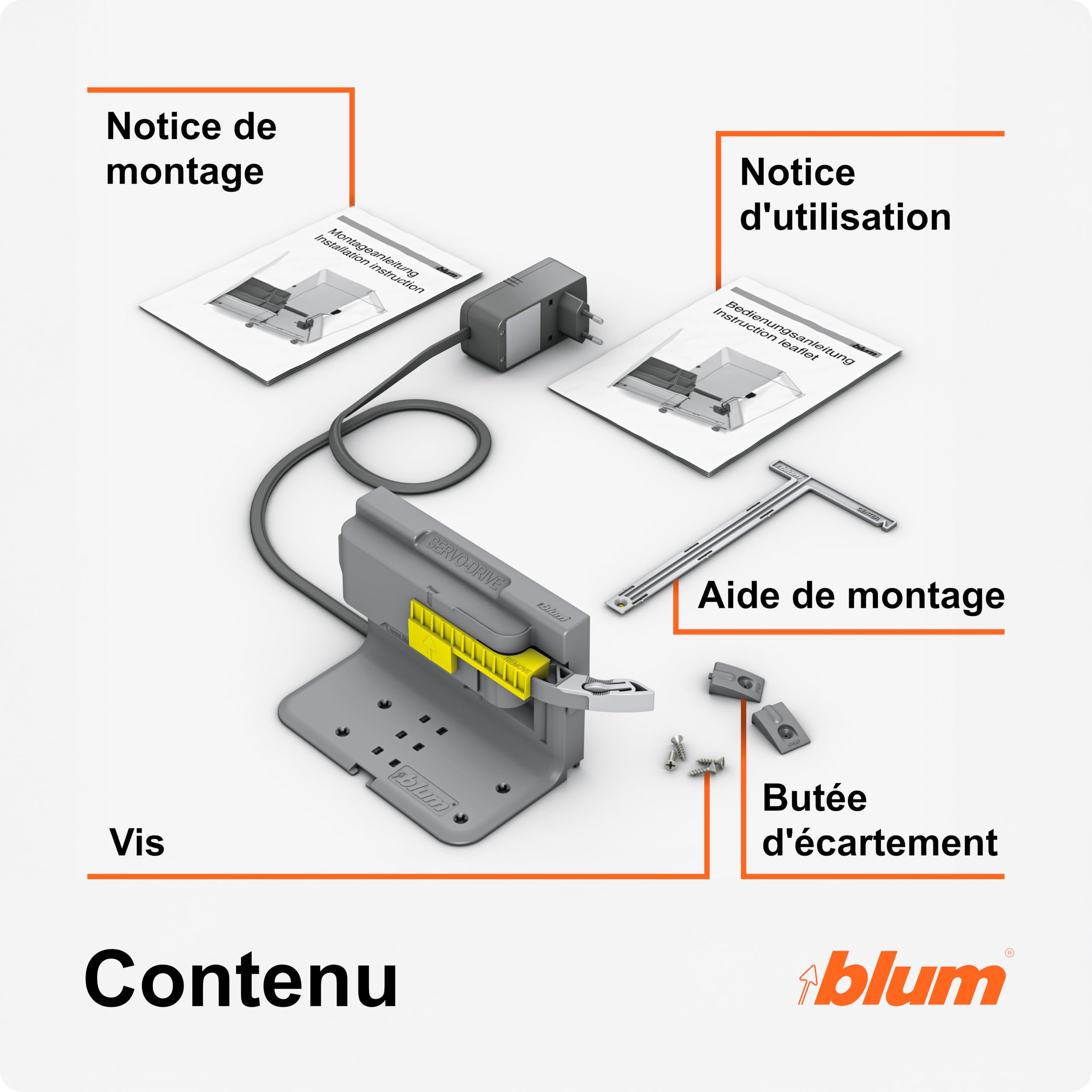 blum SERVO-DRIVE uno set I ouverture par pression Push-to-Open pour cuisines sans poignée I compatible LÉGRABOX, TANDEMBOX et MOVENTO I ouverture motorisée I ouverture électrique silencieuse
