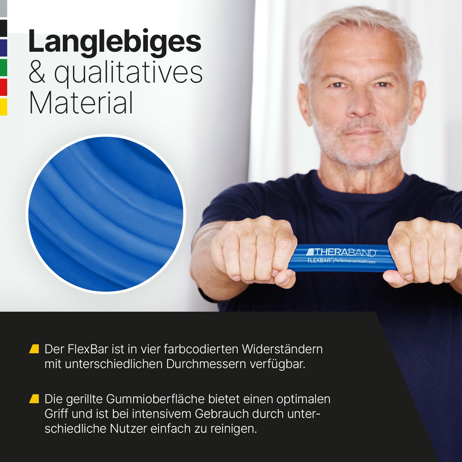 THERABAND FlexBar Resistance Bar – ulga w bólu łokcia tenisisty i łokcia golfisty – wytrzymały drążek elastyczny o długości 30 cm zapewnia wytrzymałość i przyczepność – przenośny i łatwy w użyciu