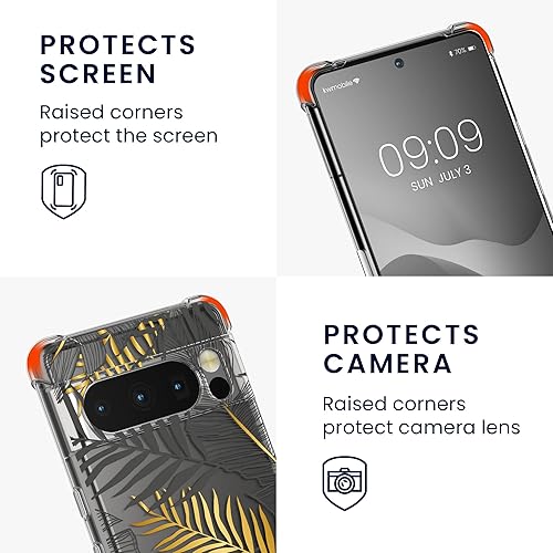 Miniatura 3 de kwmobile Funda cruzada compatible con Google Pixel 8 Pro, diseño de hojas de palmera, color amarillogristransparente