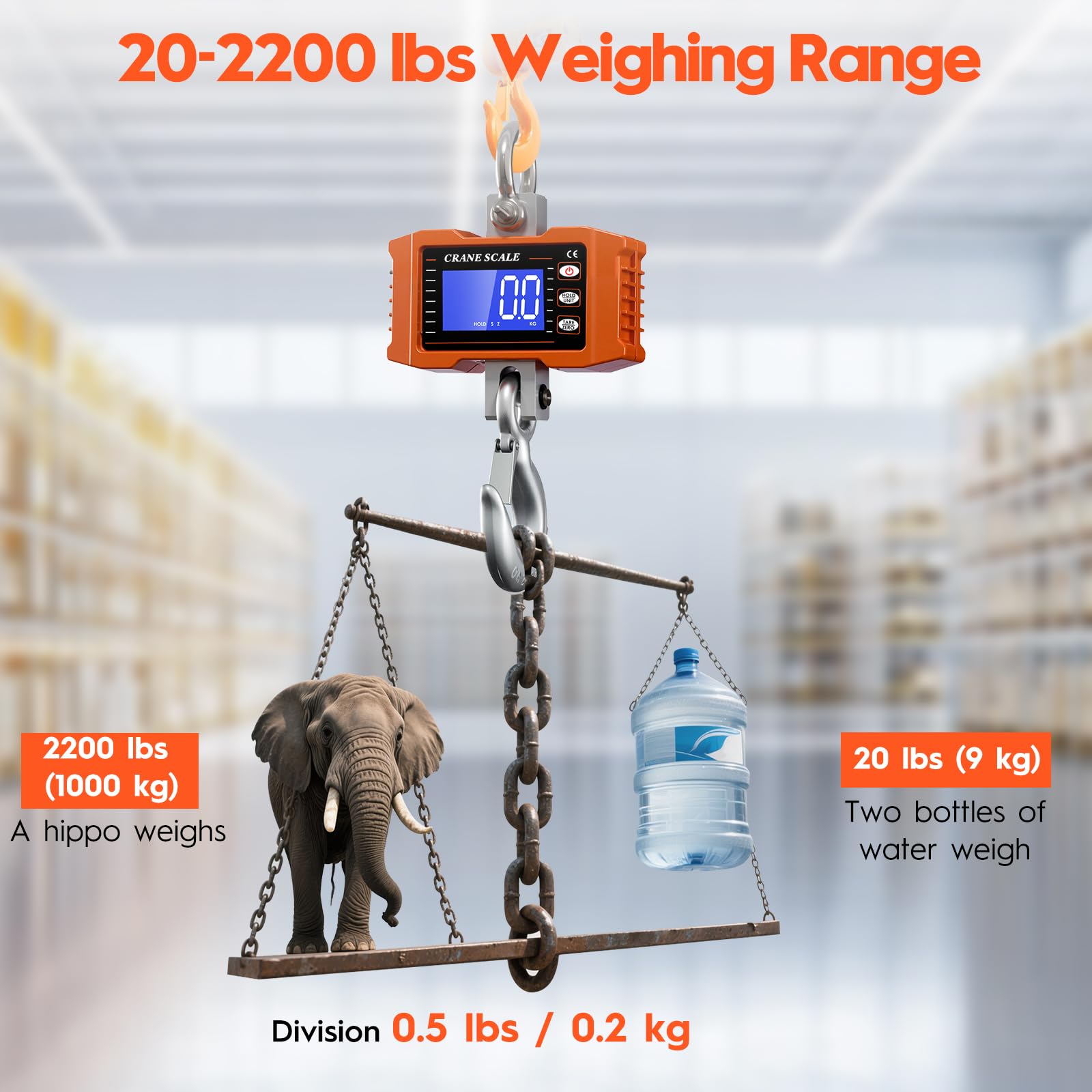 Digital Crane Scale - 2200lb / 1000kg Heavy Duty -2 Digital Crane Scale - 2200lb / 1000kg Heavy Duty -2