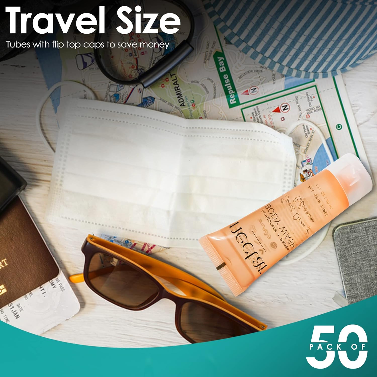 World Amenities Nectar Bulk Body Wash | 50 Count, 1 oz | Sweet Orange Blossom, Mini Travel Size Toiletries (100% Recyclable Tube with Flip Top Cap), Airbnb Rentals, Suitable for All Skin Types - Image 3