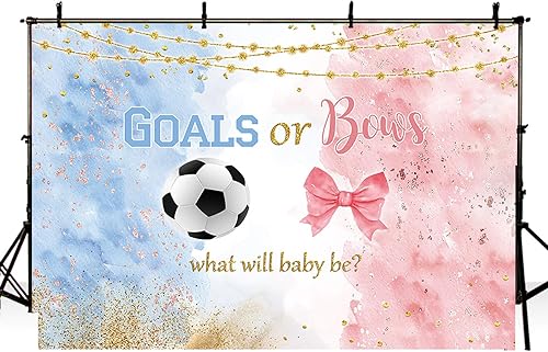 Miniatura 3 de MEHOFOND Fondo de fútbol de 7 x 5 pies para revelación de género, porterías o lazos, decoración de fiesta de baby shower, pancarta de niño o niña,