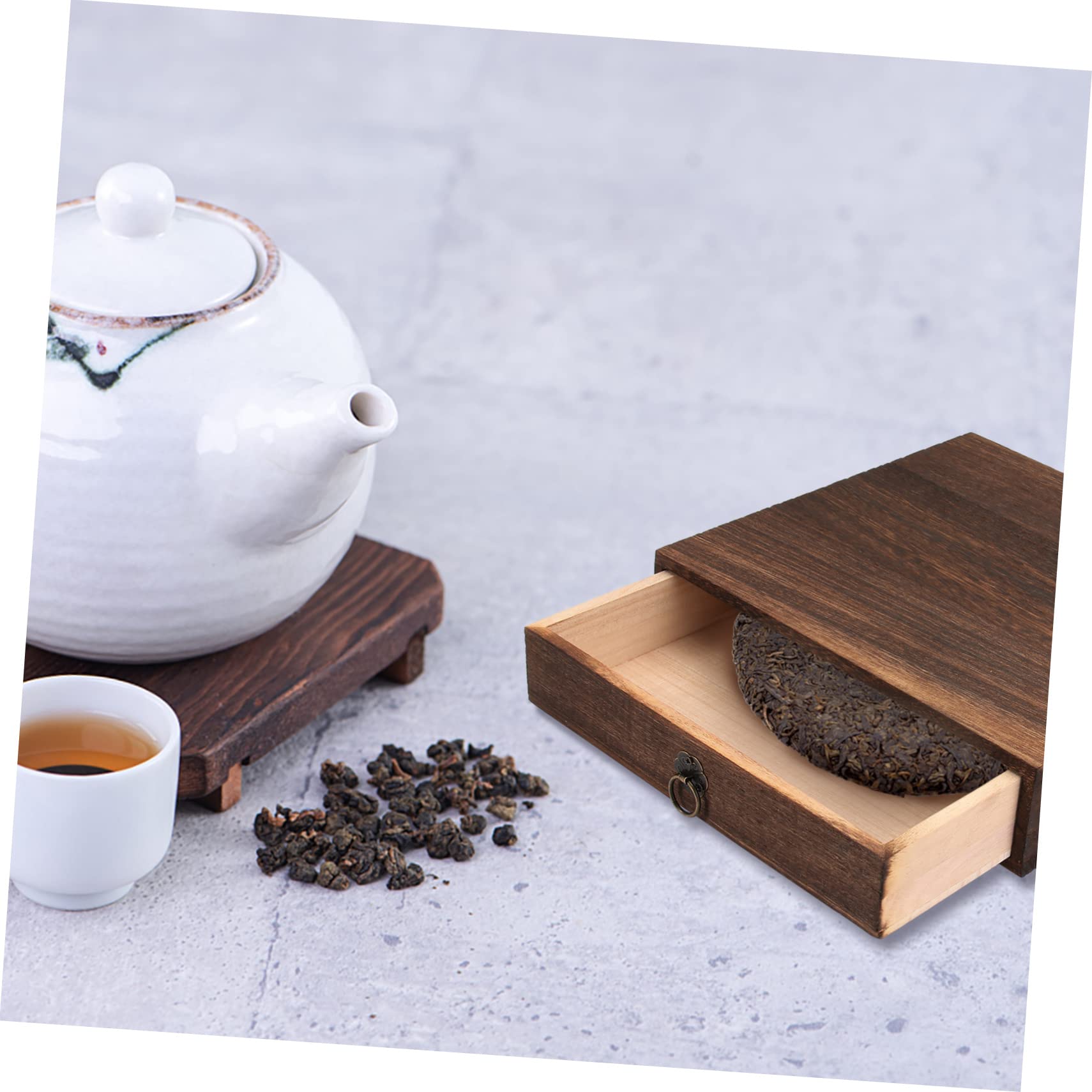Vintage Teeschubladenbox, Braun, Zweilagig für Pu Erh