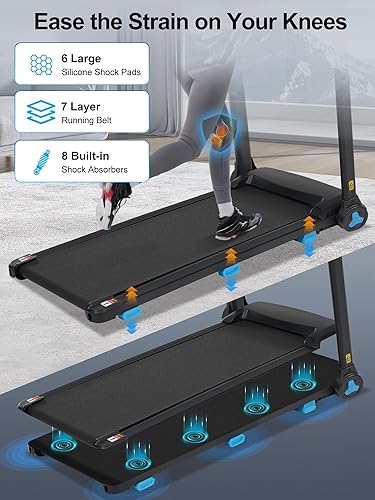 Miniatura 8 de Merax Cinta de correr con 8% de inclinación, cintas de correr plegables de 3.0 HP para el hogar, almohadilla para caminar de 10 MPH con barra de