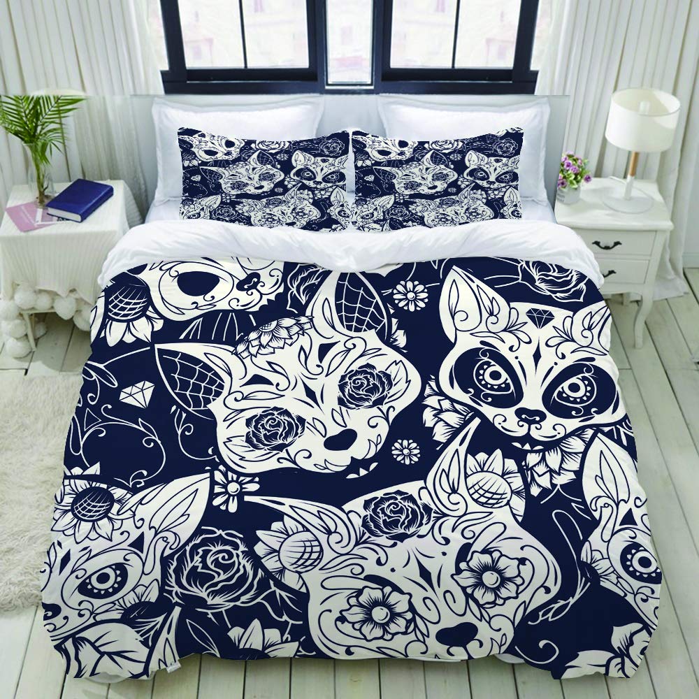 Amazon Lubataga 布団カバー 4 点セット カラフルな砂糖猫の頭蓋骨の花飾りと花の日 ベッド用 掛け布団 枕 カバー 洋式 和式兼用 セミダブル 寝具カバーセット オンライン通販