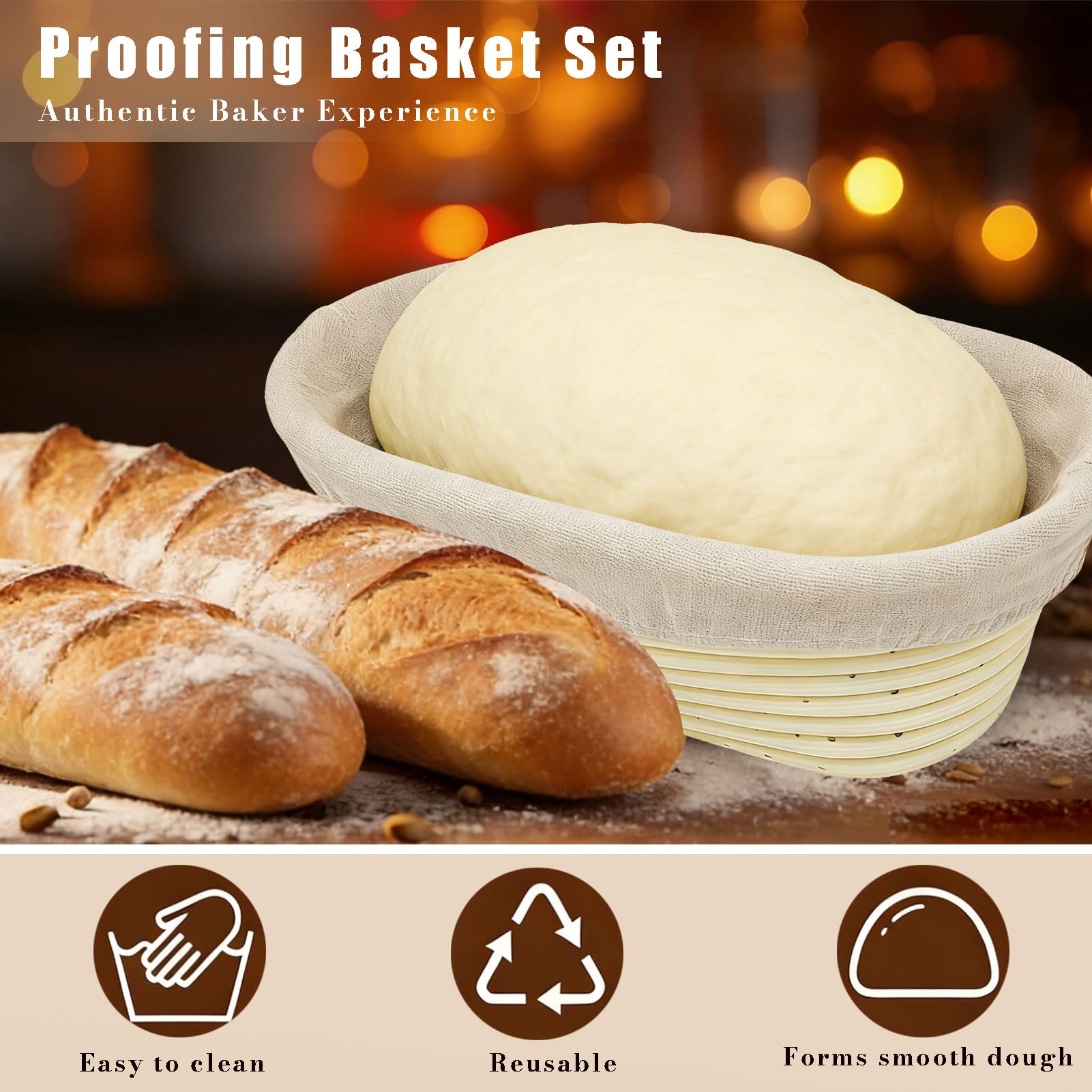 Cestino Lievitazione Pane Ovale 25cm con Taglierino per Pane,Tela di Lino,Cesto Lievitazione per Impasto,Pizza,Banneton Ovale per Panettieri Artigianali e Professionisti