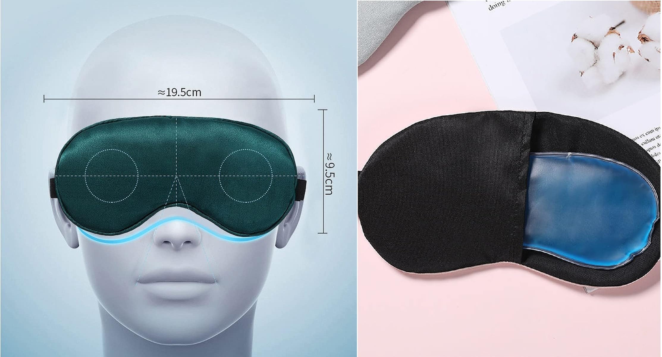 BROGBUS Cooling Gel Sleeping Eye Mask for Relaxation and Sleep Adjustable Strap Soft Fabric Night Blind Fold for Comfort and Travel, Black(Pack Of 01) 2