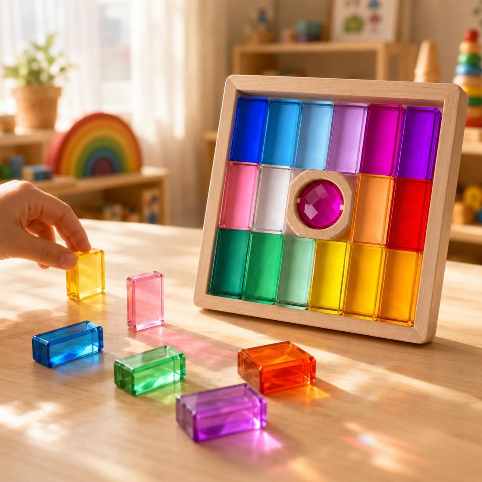 predolo Blocchi da Costruzione per Bambini Set di Costruzione per Apprendimento Giocattolo Impilabile con in Legno in Acrilico Scoperta di Colore Forma Equilibrio Adatto a Casa Scuola Regalo