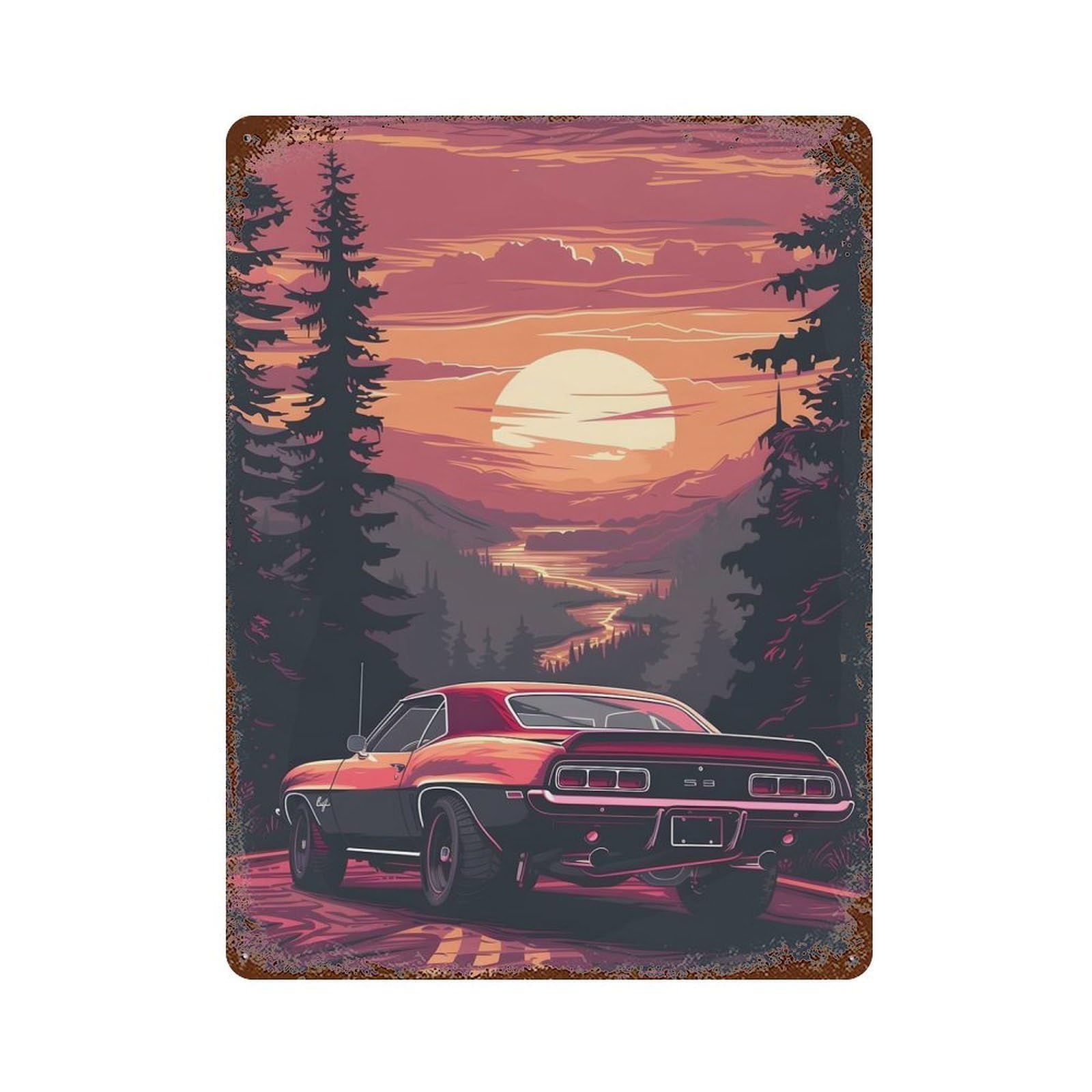 Sunset Drive 15.7"x11.8" Rustic Tin Plaque, Industrial Home Decor for Farmhouse, Kitchen And Entryway Decor