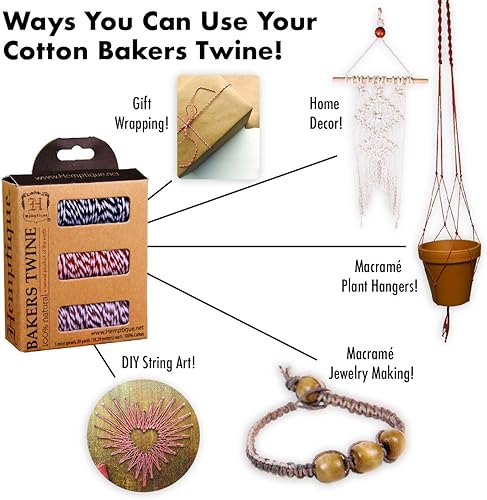 Miniatura 2 de Hemptique - Cordón de algodón 100 % natural de 0.039in para panadería, número 1, paquete de de 3