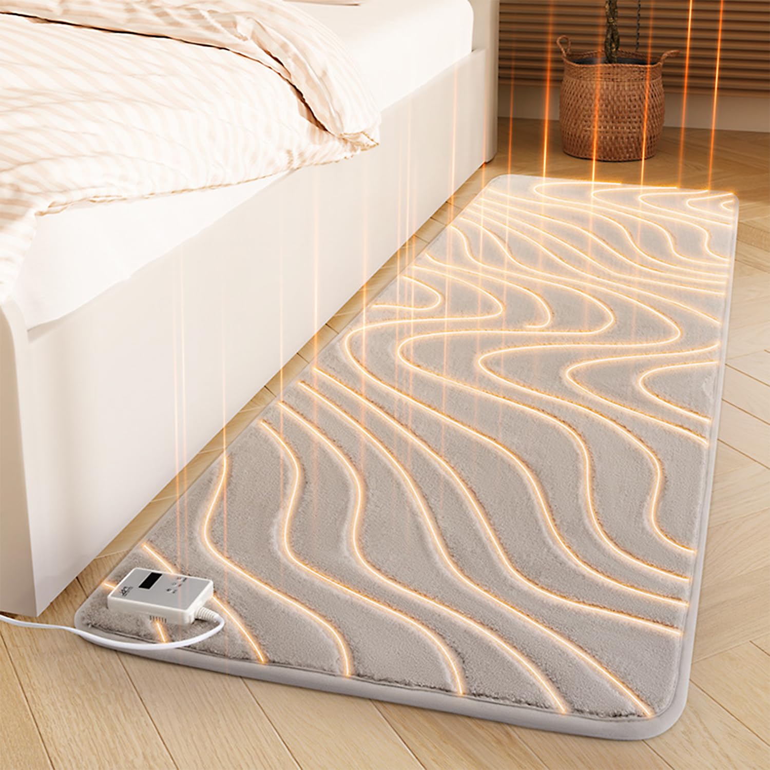Tappeto riscaldato elettrico a temperatura regolabile, tappeto riscaldante in cristallo di carbonio, tappetino portatile antiscivolo per soggiorno, camera da letto e studio, 60 x 200 cm