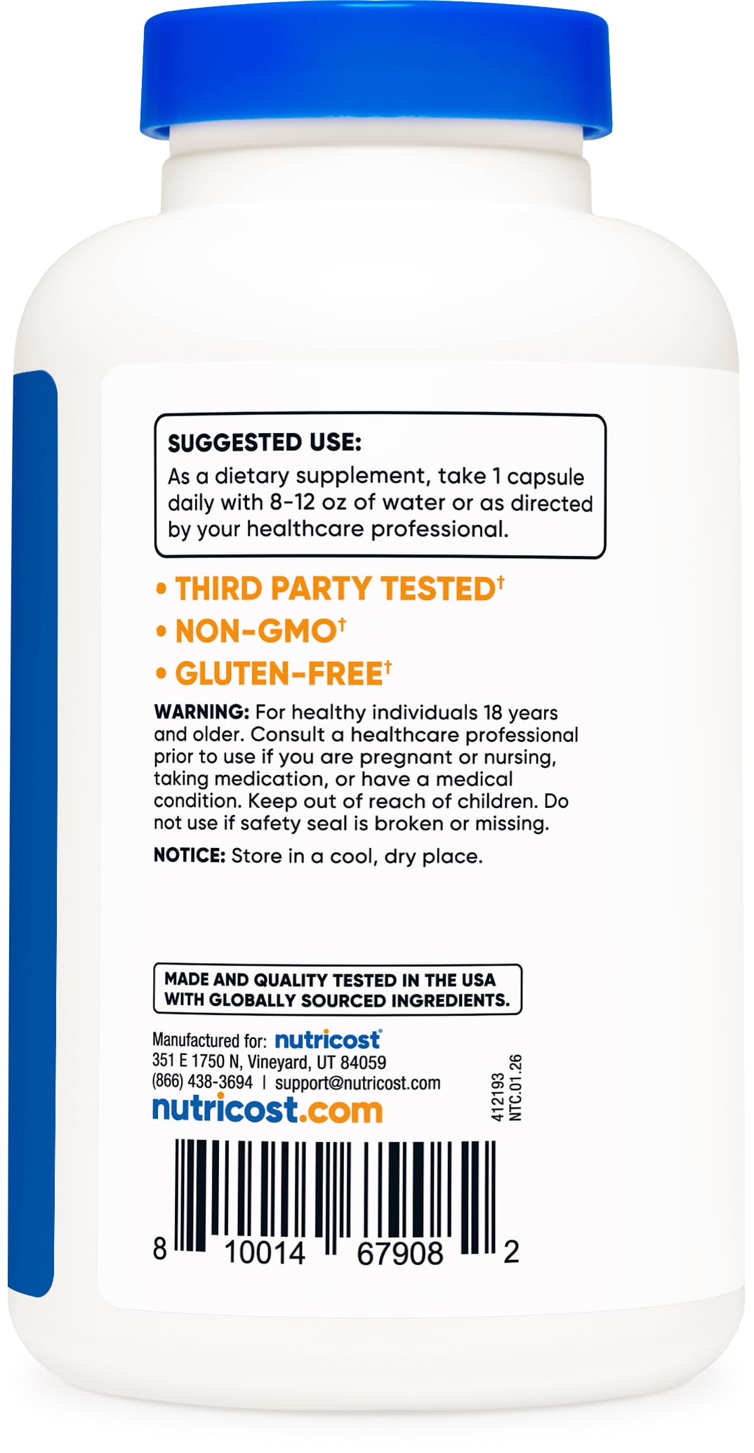 Nutricost Acétyl L-Carnitine 500 mg, 180 gélules - Sans OGM et sans gluten