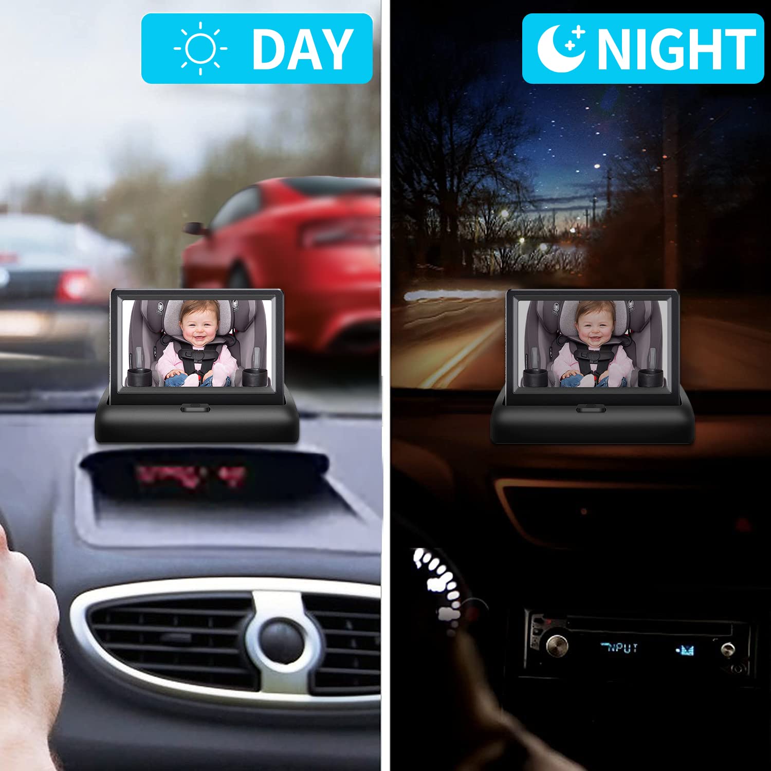 Cuplu 1080P 4.3''HD Videocamera Neonati Sedile Posteriore,Specchietto per Seggiolino Auto con Visione Notturna,Telecamera Auto Bambino Regolabile Ampia Visione Cristallina,Visione Notturna Perfetta