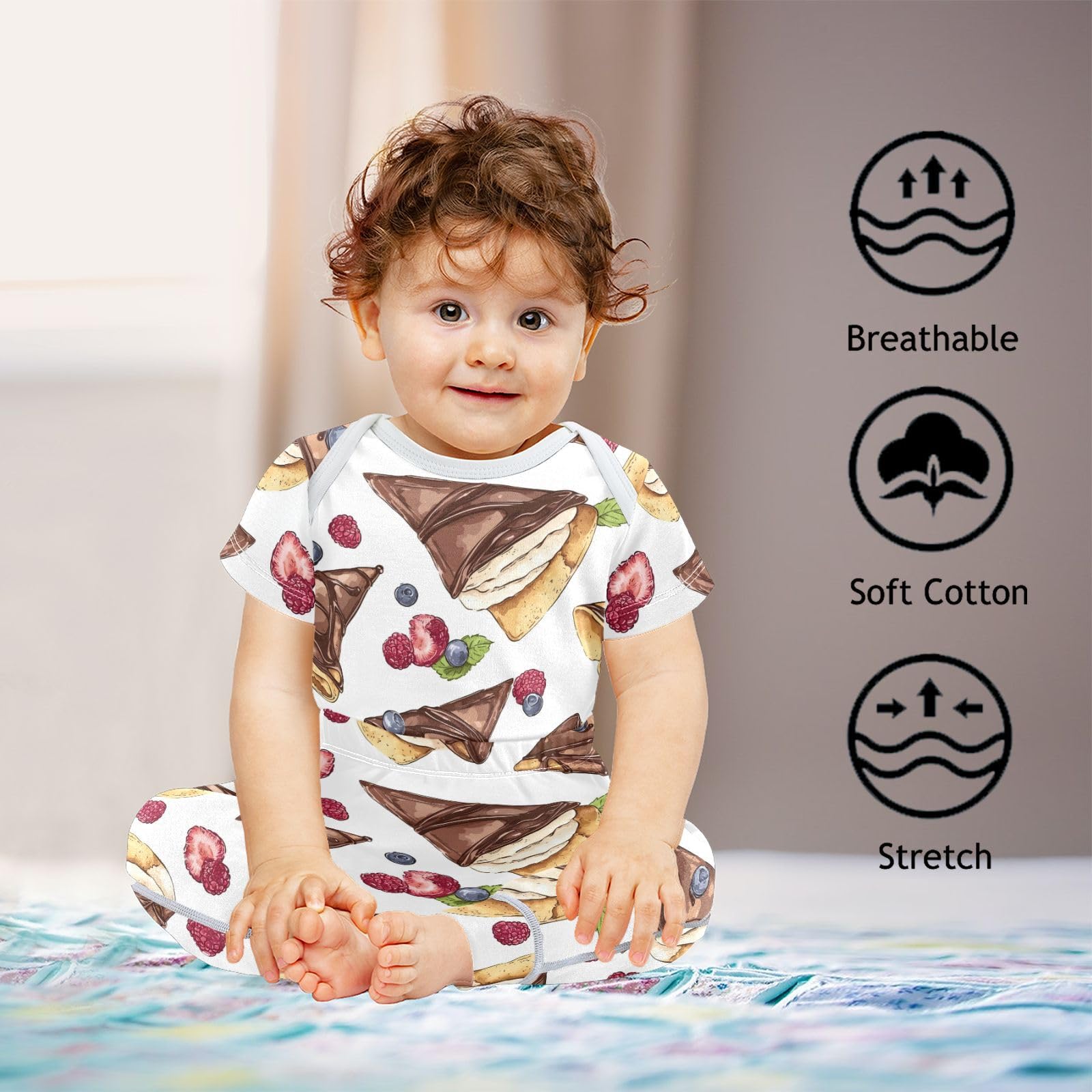 vvfelixl Colorful Chocolate Crepe Baby Bodysuits Set,Baby Layette Sets Unisex Short Sleeve Babys Pants Sets 6-9M