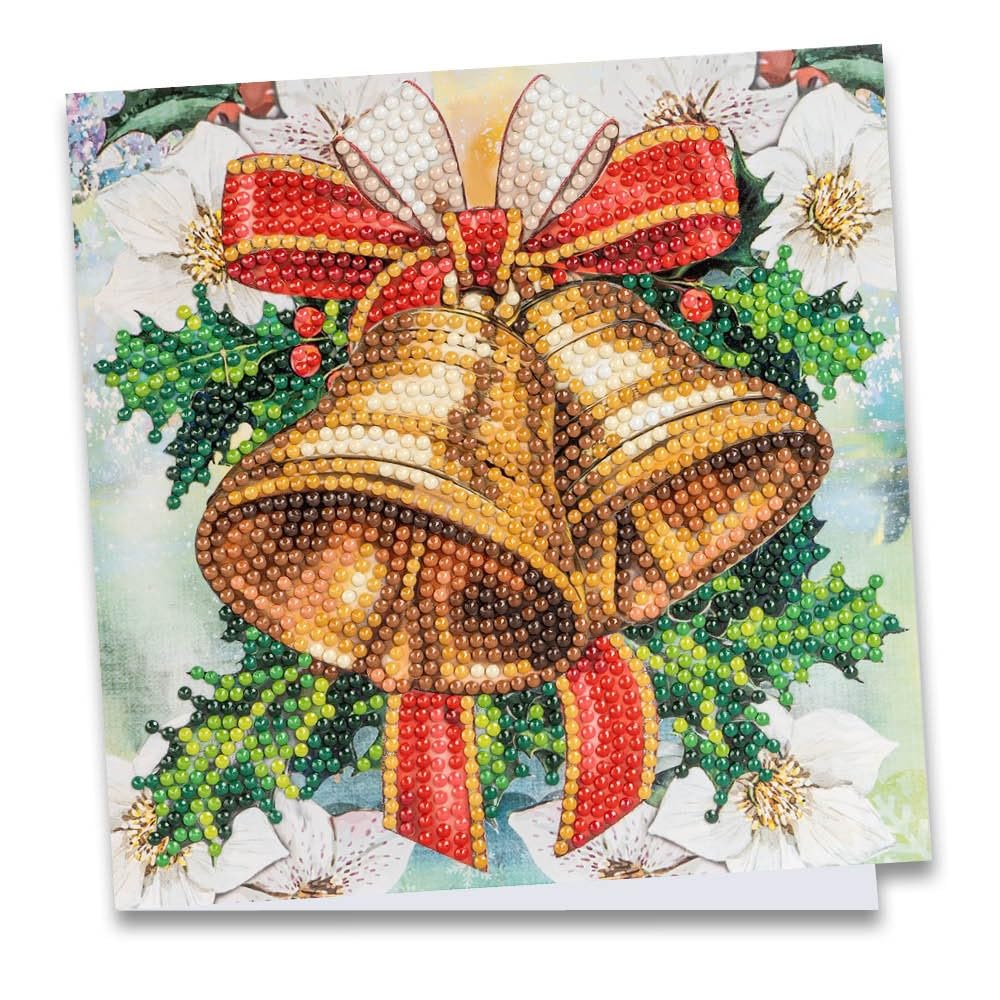 Ideen Mit Herz Bells With Christmas Roses & Ilex Diamond Painting Greeting Card | 16 X 16 Cm | 370 G/M² | Includes Envelope & Tools (Bells With Christmas Roses & Ilex)