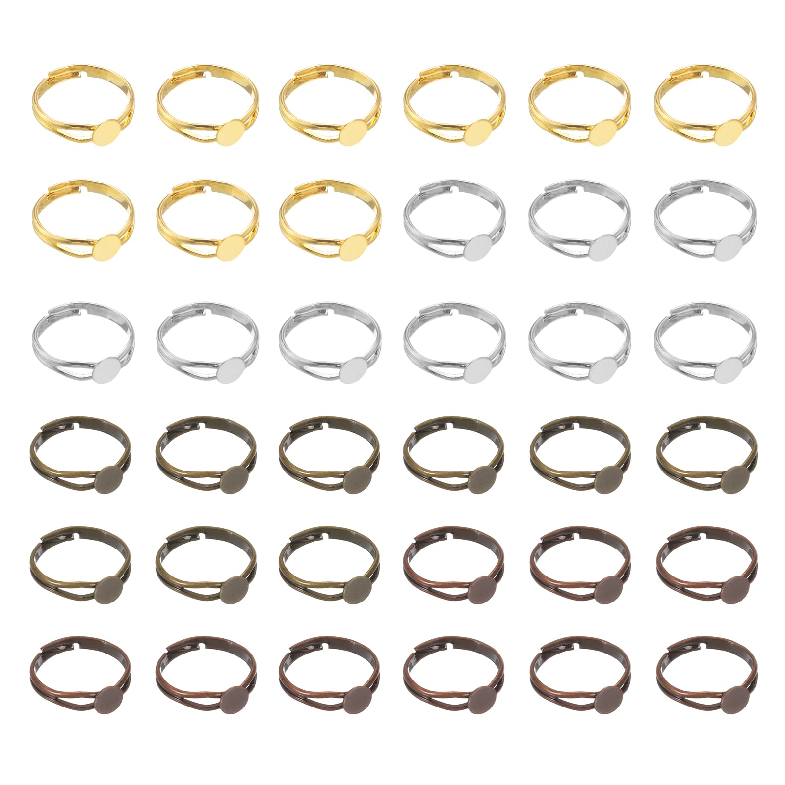 sourcing map Adjustable Blank Rings for Jewelry Making, 40 Pcs 6mm Flat Blank Ring Base for Men Women DIY Crafts Jewelry Findings Components Birthday Wedding, White, Light Gold, Brown, Copper