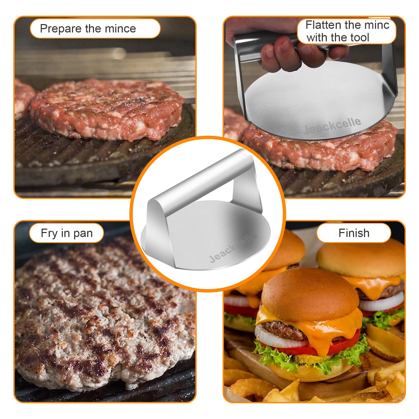 Burger Smasher, comfortabele handgreep Roestvrijstalen burgerpers, gemakkelijk schoon te maken Afneembaar corrosiebestendig voor restauranthuis