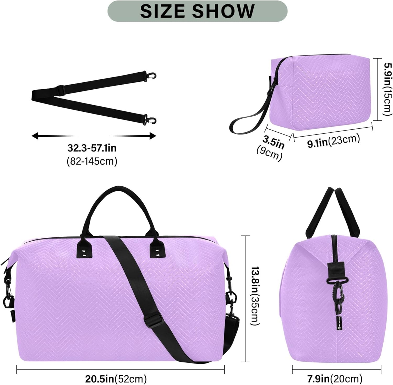 ダッフルバッグ トラベル&amp;コスメポーチ 2個セット 美的 レディース ダッフルキャリーオンバッグ モーブ ジム ダンスバッグ