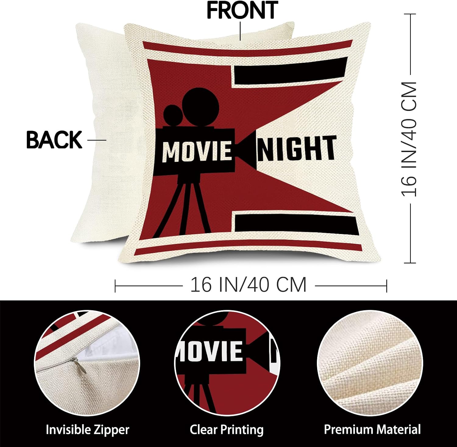 Vintage Movie Night Decorative Throw Pillow Covers 16 x 16 Set of 4 image 2