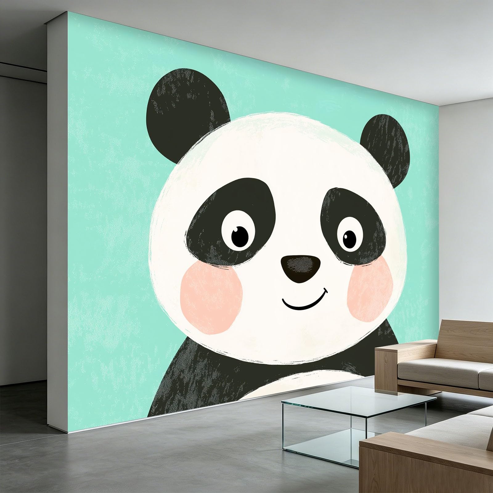 Generico Tapeta z kreskówek Panda Efekt 3D, 200 x 140 cm Fototapeta Włóknina | Dekoracja Fototapeta Sypialnia, Niebiesko-Zielony