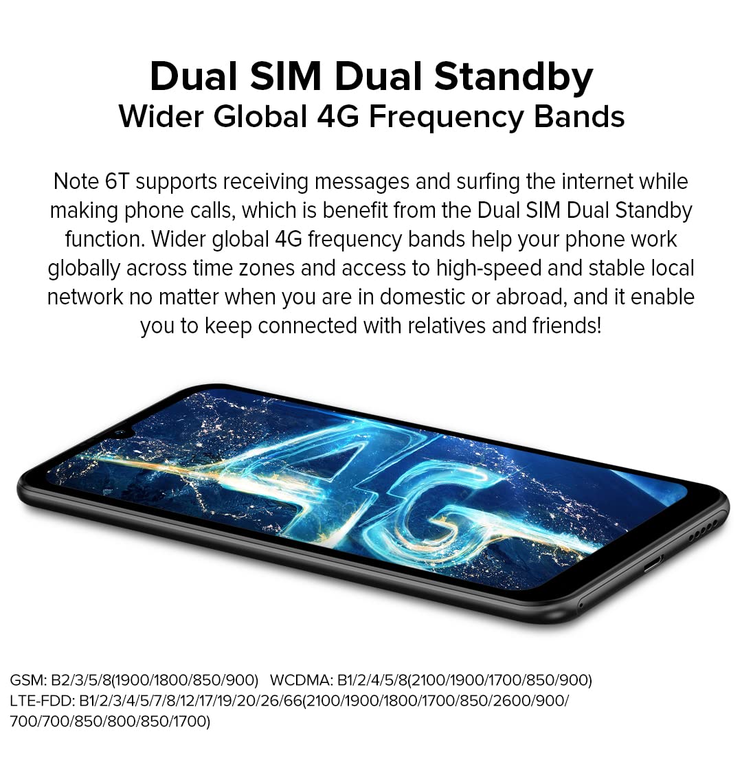 Ulefone Android 12 Teléfono Móvil Libres Note 6T, 3GB+64GB, 8.5mm Ultradelgado Dual SIM 4G, Pantalla HD+ 6.1'', Ranura para 3 Tarjetas, Cámara 13MP + 5MP, Desbloqueo Facial GPS WiFi Negro