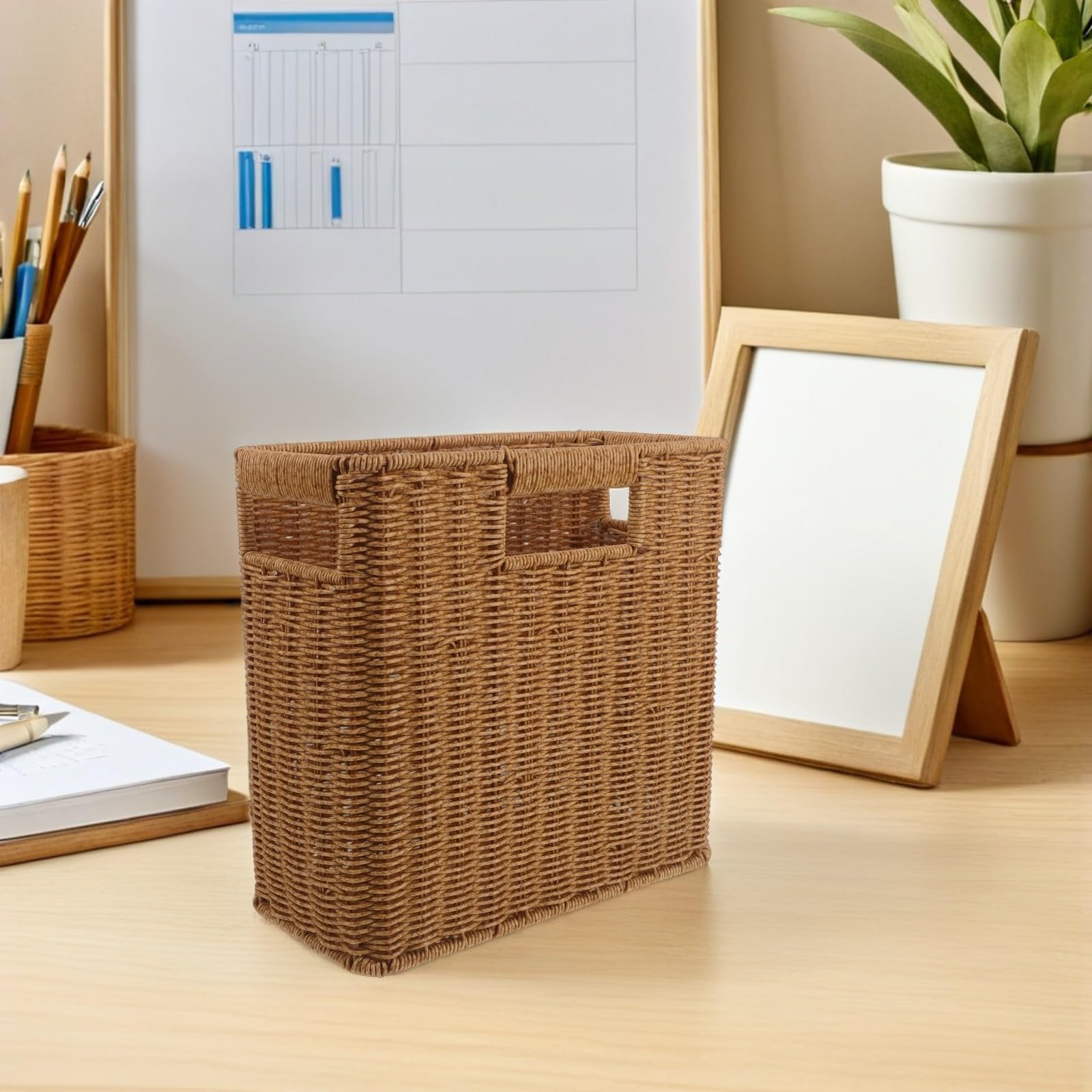 Cesta de Almacenamiento con Asa, Cesta Organizadora de Baño, Rectangular, Plástico, Multifunción, Fácil de Transportar, para Libros y Periódicos, Cocina y Salón