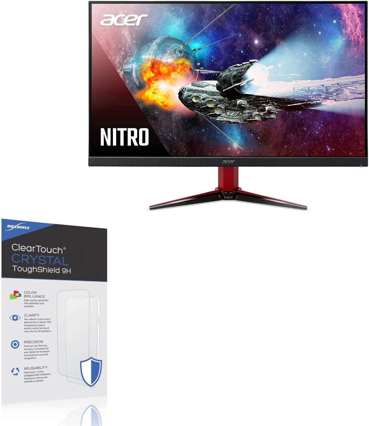 BoxWave Screen Protector Compatible With Acer Nitro VG2 (VG242Y) - ClearTouch Crystal ToughShield 9H (2-Pack), Clear 9H Tough Flexible Film Screen Protector