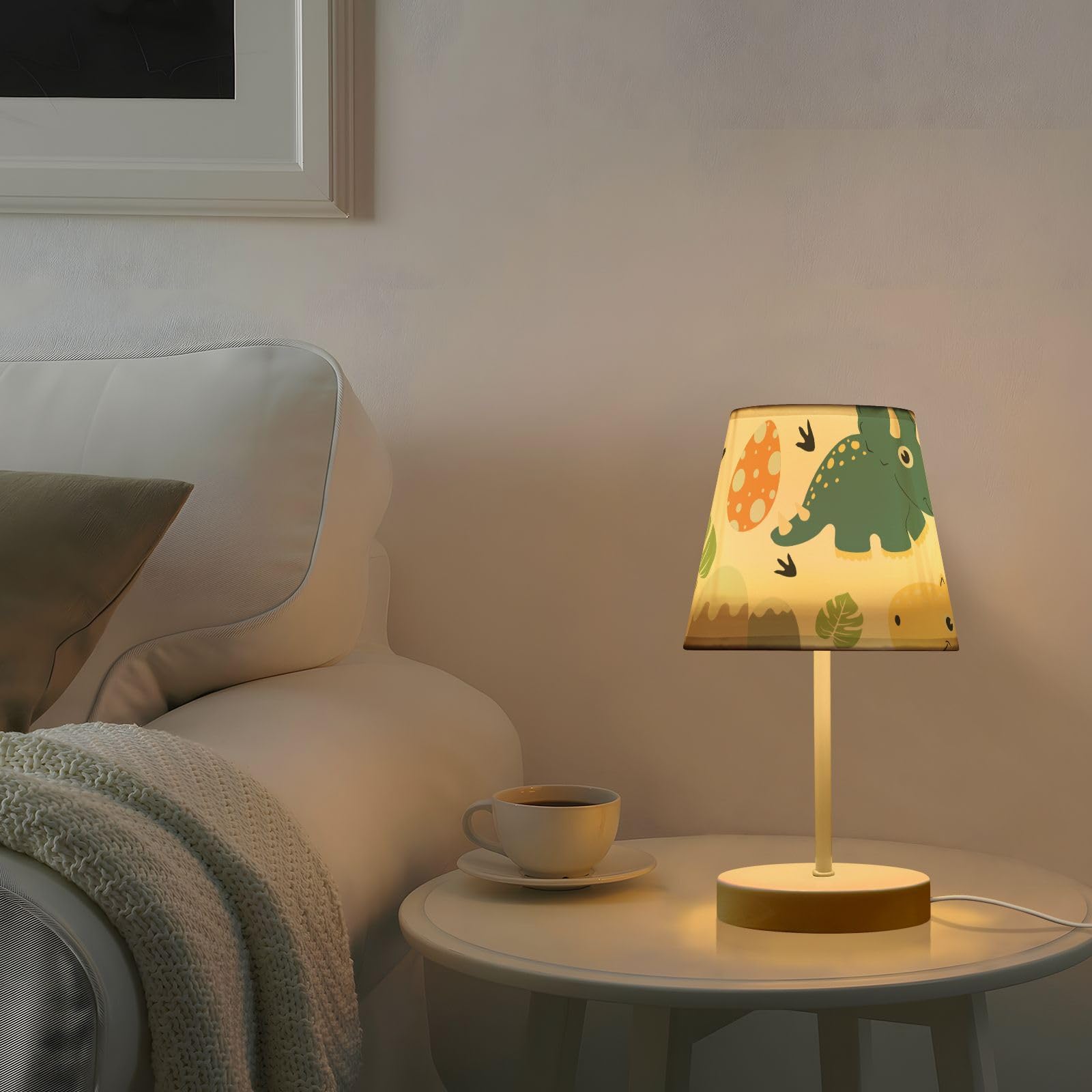 Mnsruu Lámpara de noche infantil dinosaurio dinosaurio lámpara de mesa bombillas LED lámpara de escritorio pantalla de tela para dormitorio sala de estar, mediano