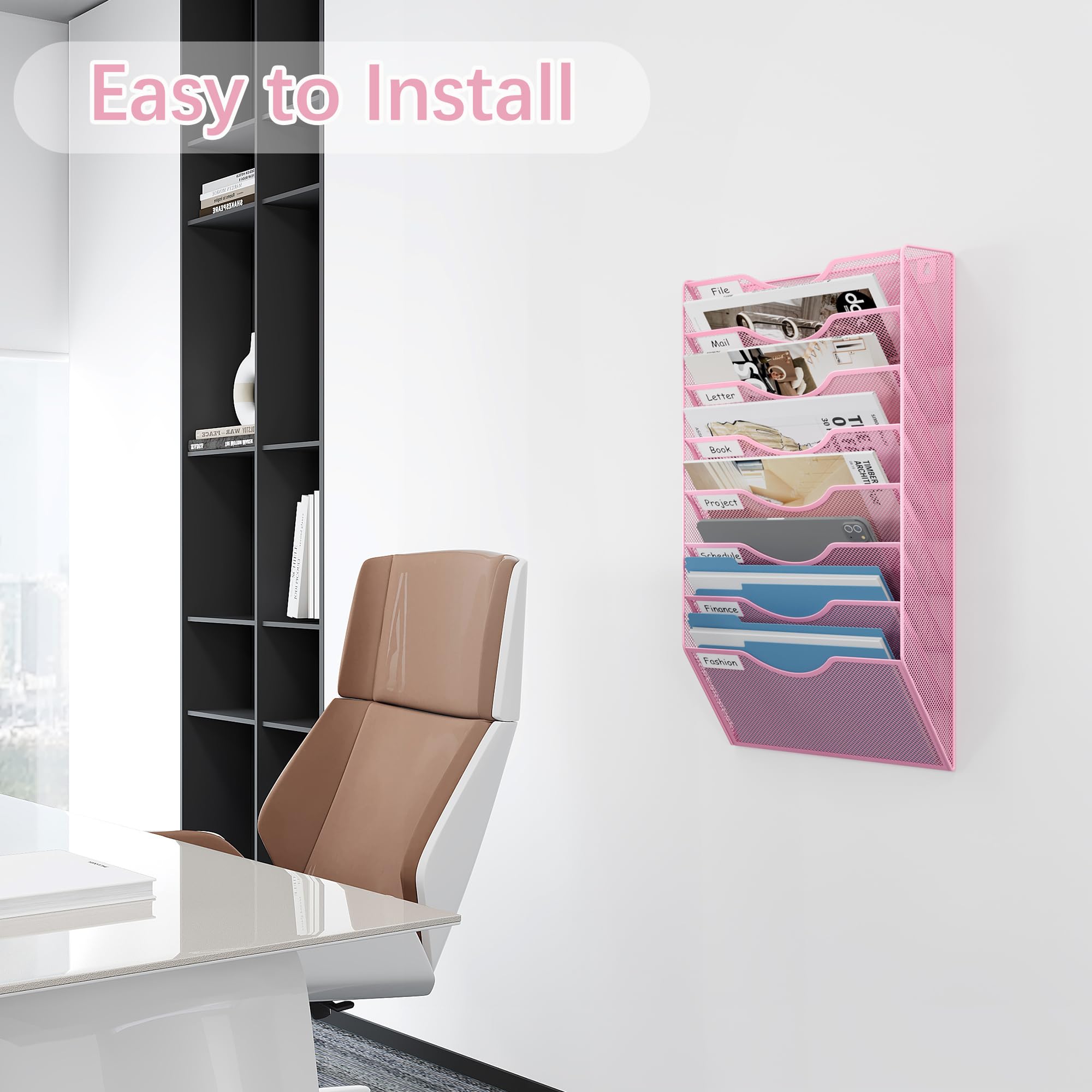 EasyPAG Organizador de archivos de pared de malla de 8 bolsillos con soporte para llaves, fácil gestión y clasificación de archivos, soporte de pared que ahorra espacio para oficina, hogar, aula