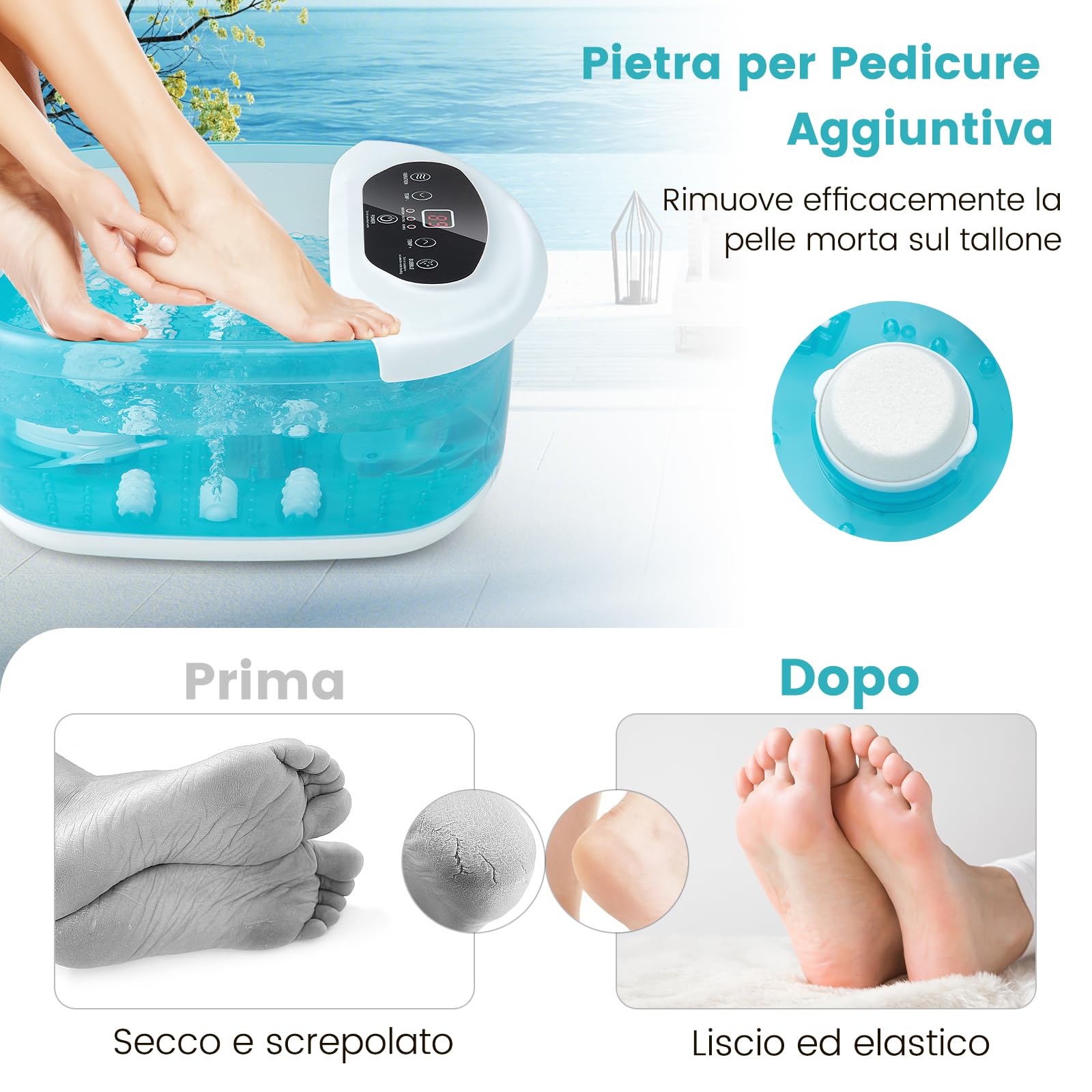 RELAX4LIFE Pediluvio Massaggiatore per Piedi con Rulli Massaggianti, Funzioni Riscaldamento 35℃-46℃, Vibrazioni, Bolle, Pietra Pedicure,Spenimento Automatico 1 Ora,Cavo 183cm,33x39x18cm (Eisblau)