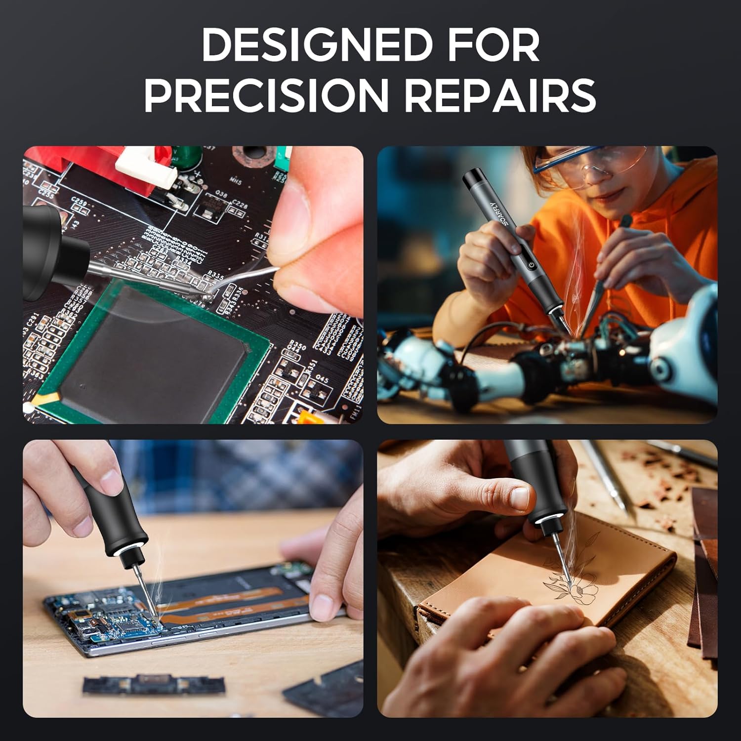 Cordless Soldering Iron Kit with LED Display, 7s Fast Heat-up, 392–842°F Adjustable Temp, Auto Sleep, 3 C210 Tips, USB-C Portable Soldering Pen for Precision Repair & DIY