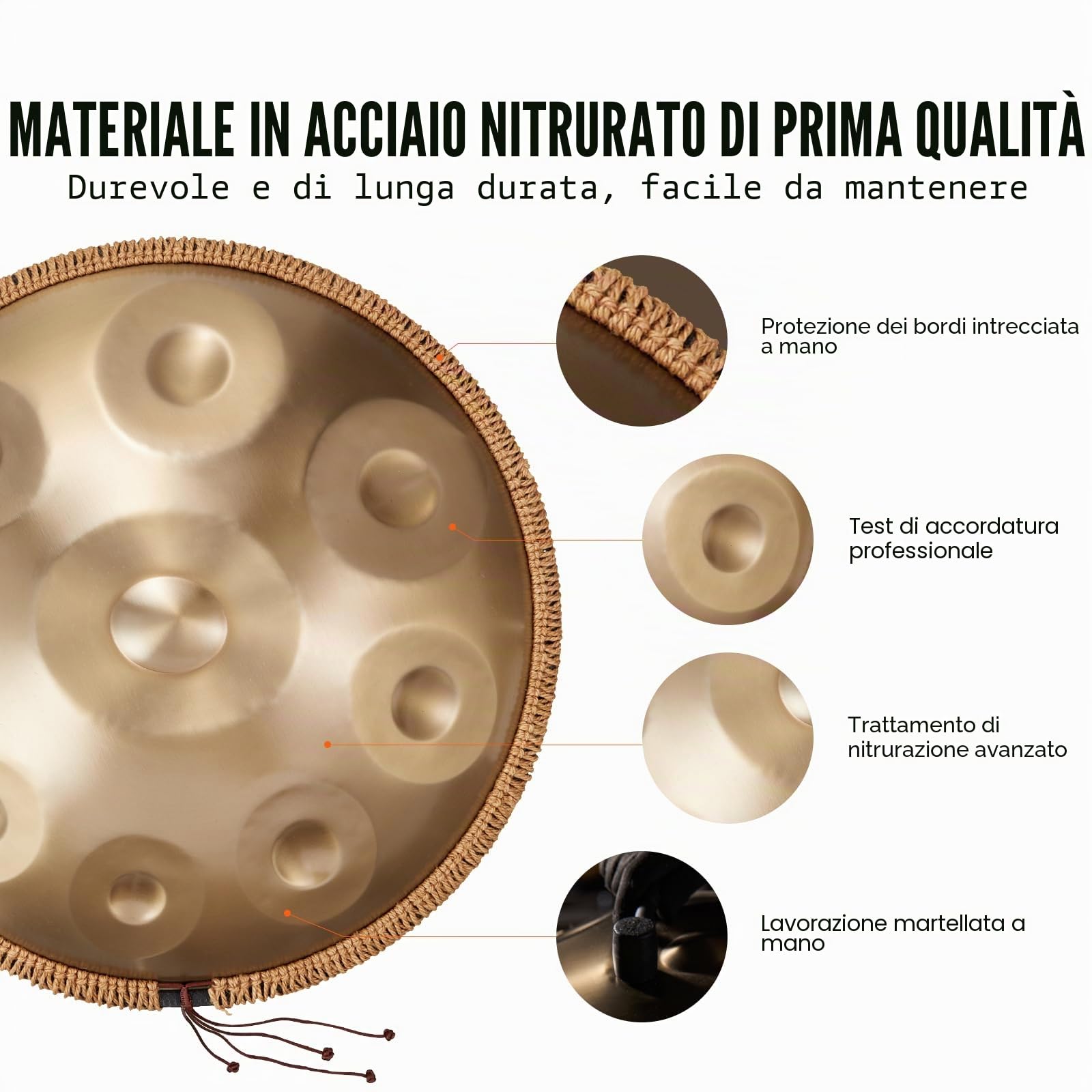 VEVOR Tamburo a Mano 550 mm, 9 Note in Re Minore, Strumento con Mazze, Supporto e Borsa per Trasporto, Tamburo Sonoro Curativo per Adulti Principianti