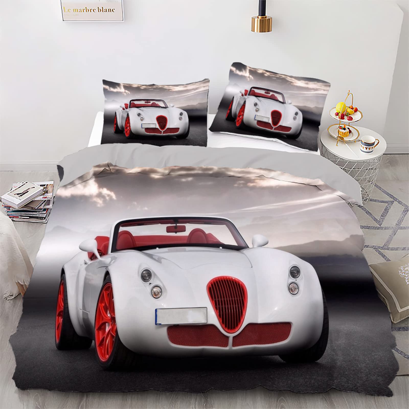 Housse de couette 140x200 voiture blanche pour chambre garçon et fille